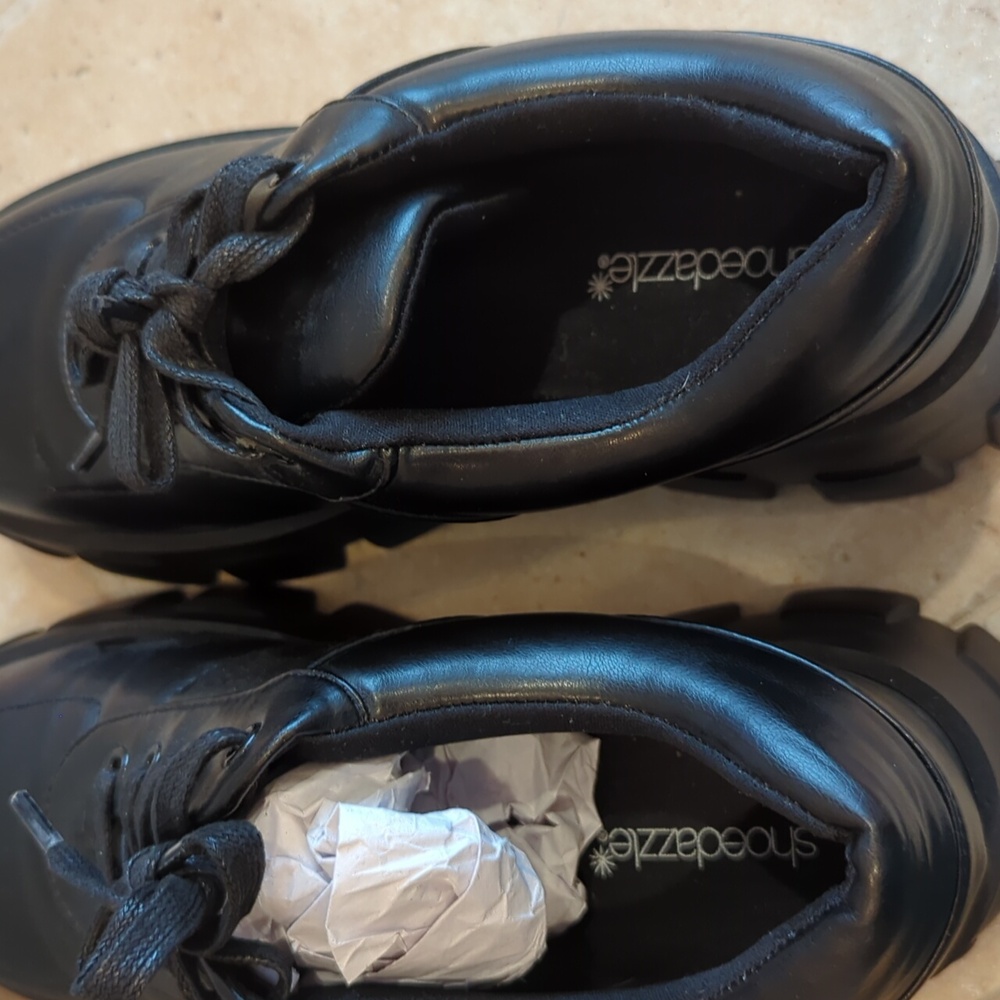 Shoedazzle Black Sabine Oxford Lug Sole Platform Loafers Sneakers - Picture 7 of 8
